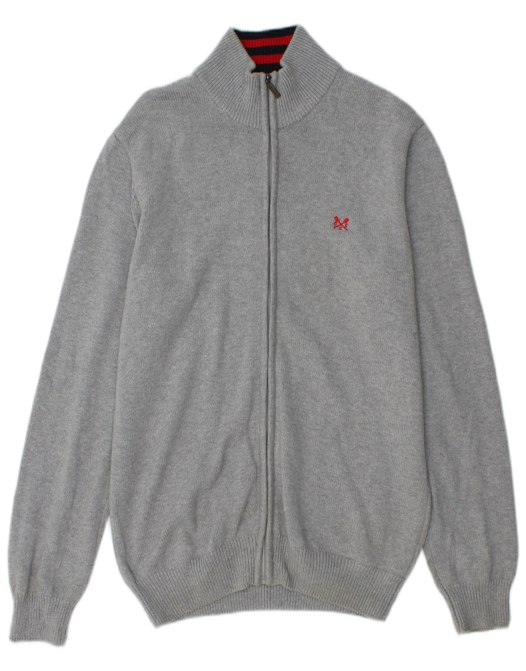 CREW CLOTHING Herren-Strickjacke aus mittelgrauer Baumwolle