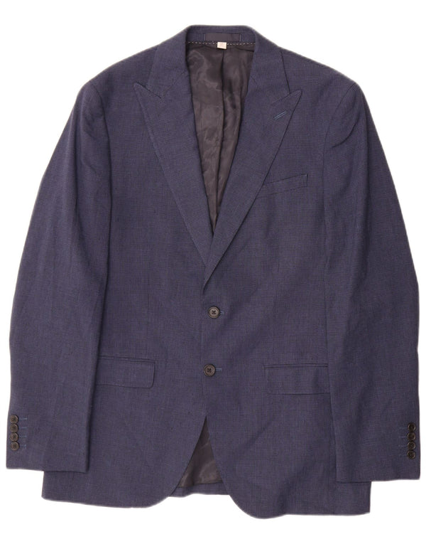 Marks & Spencer Herren-Blazer mit 2 Knöpfen, UK 38, Mittelblau mit Hahnentrittmuster