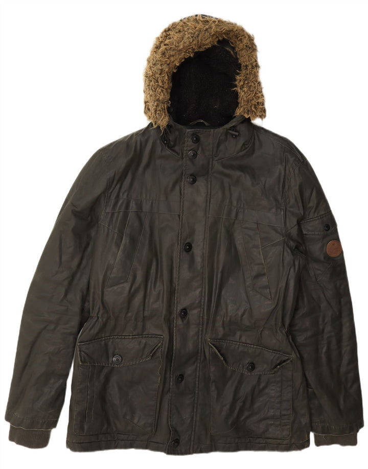 Threadbare Herren-Jacke aus gewachster Baumwolle mit Kapuze, Größe 40, Grün