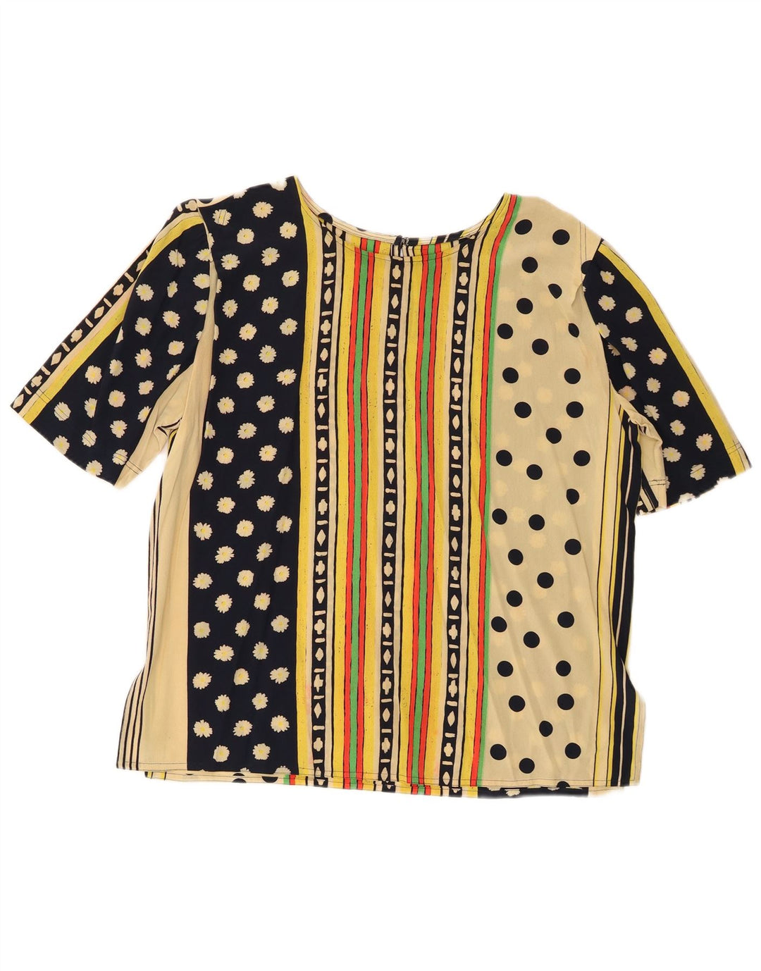 Vintage Damen Bluse Top UK 16 Groß Mehrfarbig Geometrisch