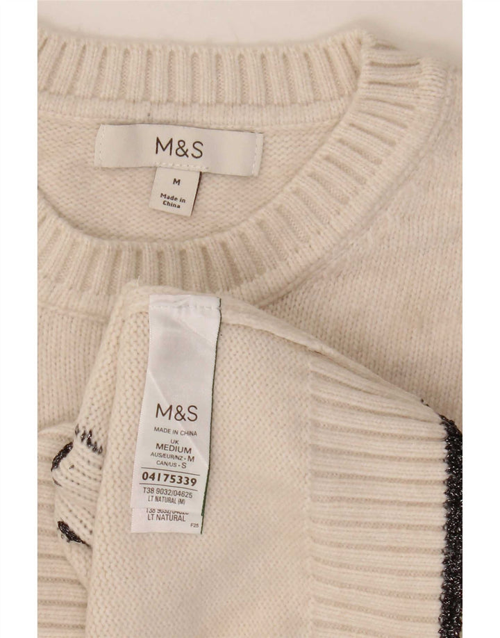 Marks & Spencer Damen-Pullover mit Rundhalsausschnitt, Gr. 14, Mittel, gebrochenes Weiß