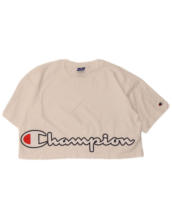Champion Damen Crop Graphic T-Shirt Top UK 16 Large Weiße Baumwolle