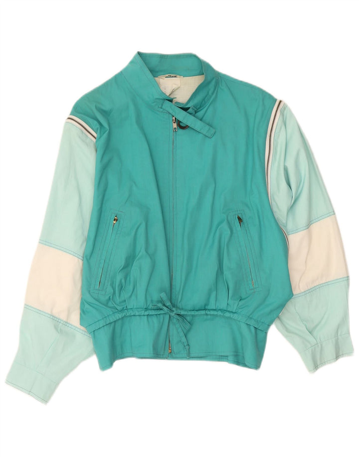 Vintage Damen Bomberjacke UK 12 Medium Türkis Colourblock Polyester