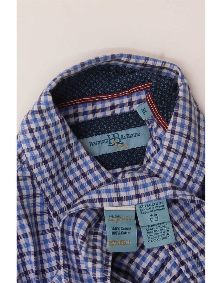 Harmont & Blaine Herrenhemd XL, blaue Gingham-Baumwolle