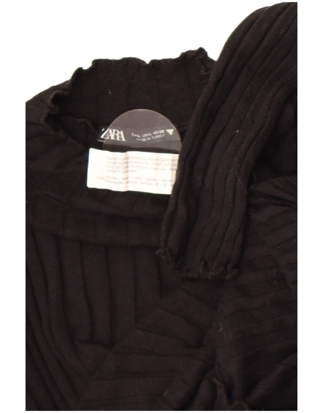 Zara Damen Crop Top Langarm UK 14 Große schwarze Baumwolle