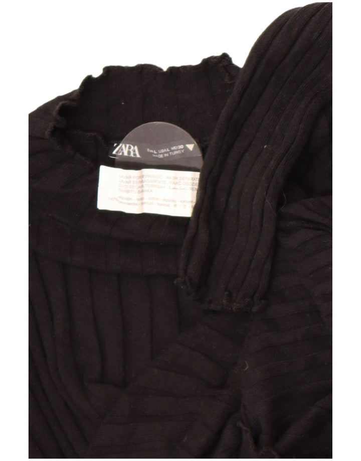 Zara Damen Crop Top Langarm UK 14 Große schwarze Baumwolle
