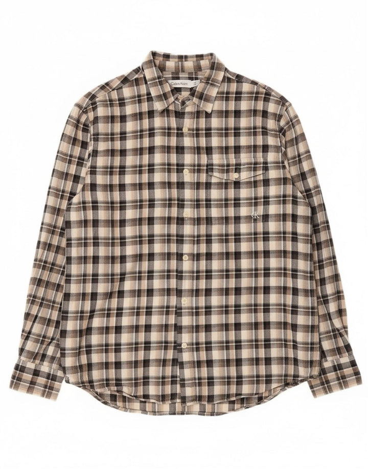 Calvin Klein Herren-Flanellhemd, mittelbeige, karierte Baumwolle