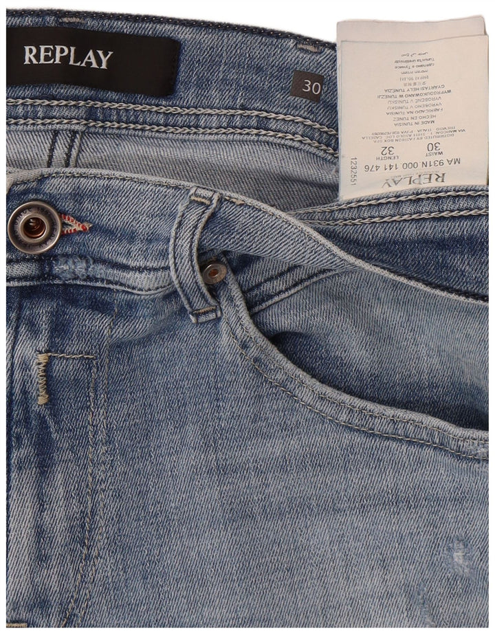 Replay Damen Jeans im Distressed-Look, W30, L24, Blau, Baumwolle