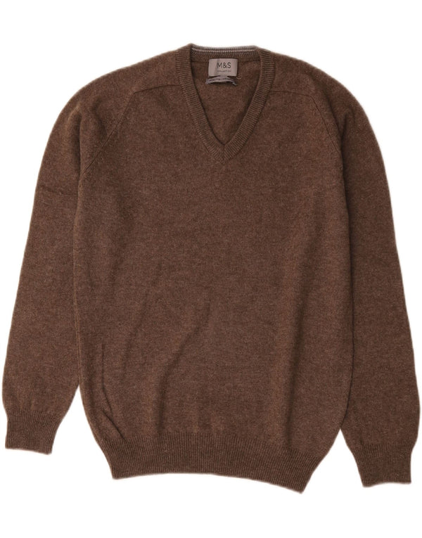 Marks & Spencer Herren-Pullover mit V-Ausschnitt, kleine braune Lammwolle