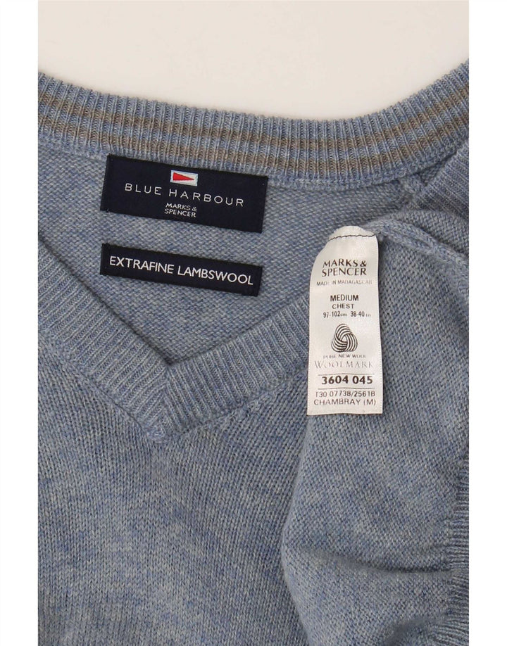 Marks & Spencer Herren Blue Harbour Pullover mit V-Ausschnitt Mittelblau