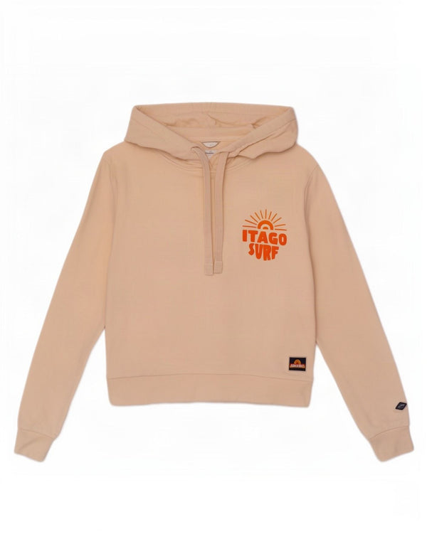 Superdry Womens Graphic Hoodie Jumper UK 12 Medium Off White Cotton