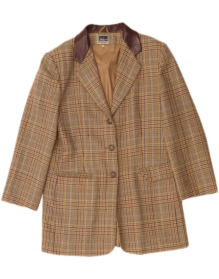 Luisa Spagnoli Damen 3-Knopf-Blazerjacke IT 46 Large Beige Houndstooth
