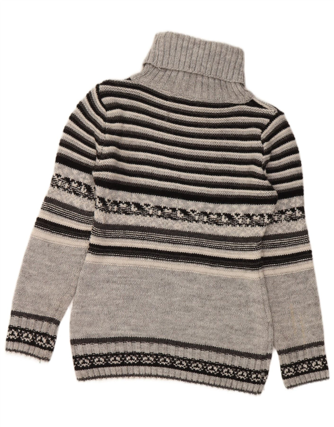Vintage Damen Rollkragenpullover Pullover UK 10 Kleine grau gestreifte Wolle