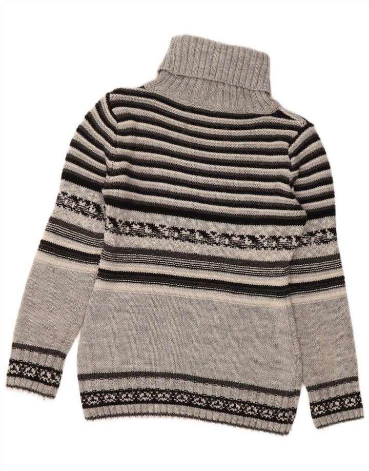 Vintage Damen Rollkragenpullover Pullover UK 10 Kleine grau gestreifte Wolle