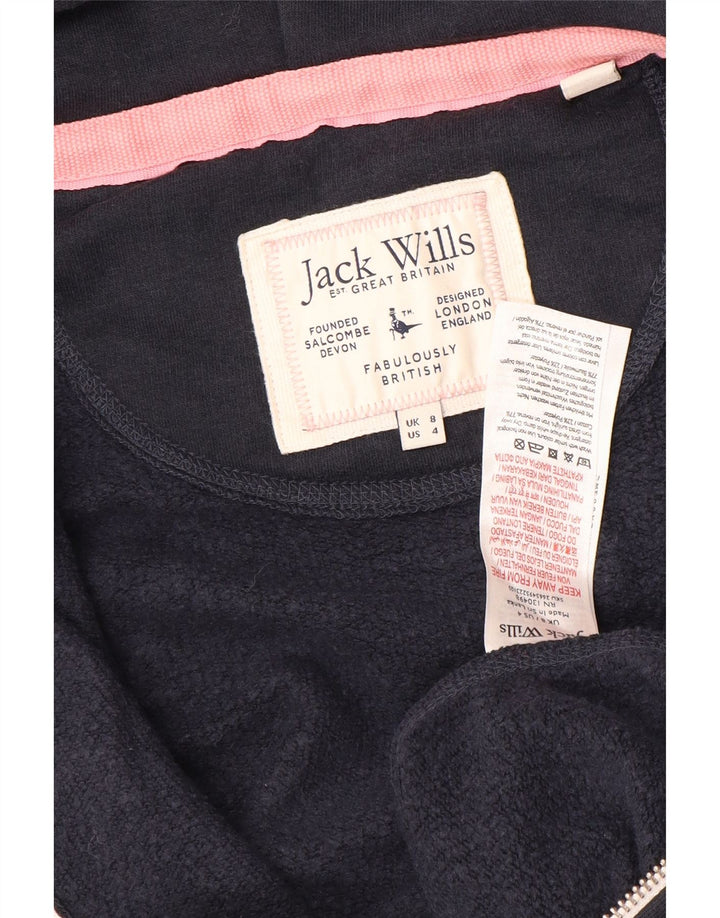 JACK WILLS Damen-Kapuzenpullover mit grafischem Reißverschluss, Gr. 8, Marineblau, Baumwolle