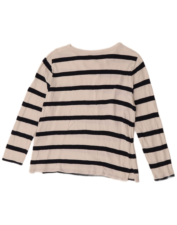 Marks & Spencer Damen Top Langarm UK 12 Mittelweiß gestreift Baumwolle