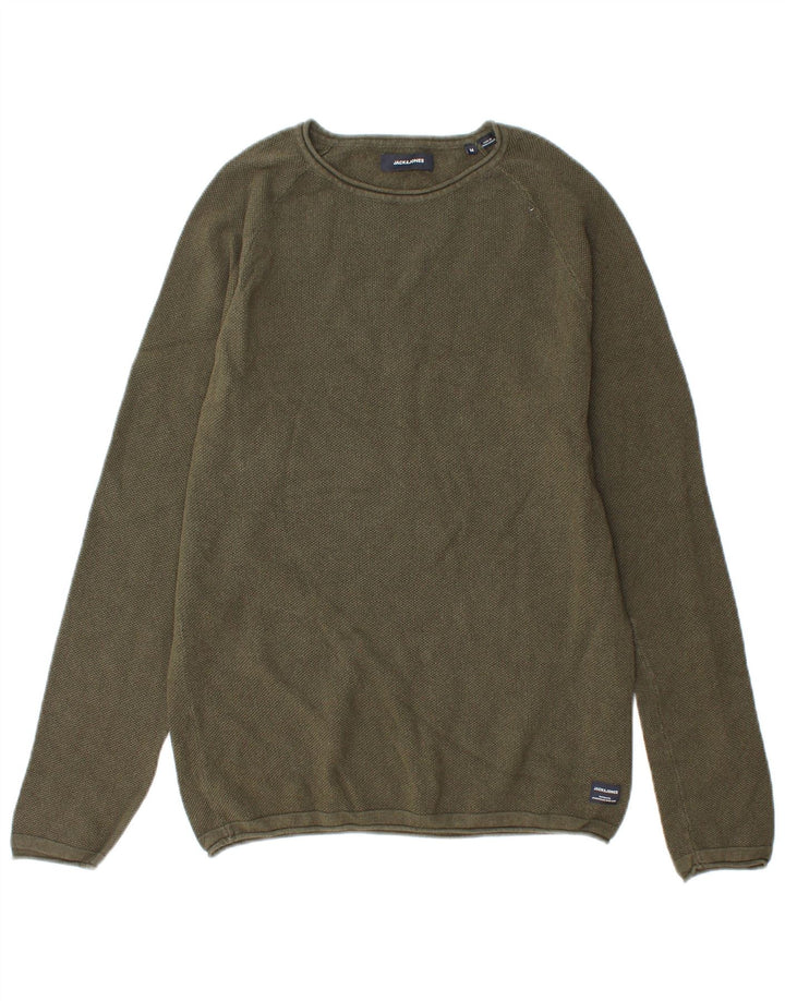 Jack & Jones Herren-Pullover mit Rundhalsausschnitt, mittelgrüne Baumwolle