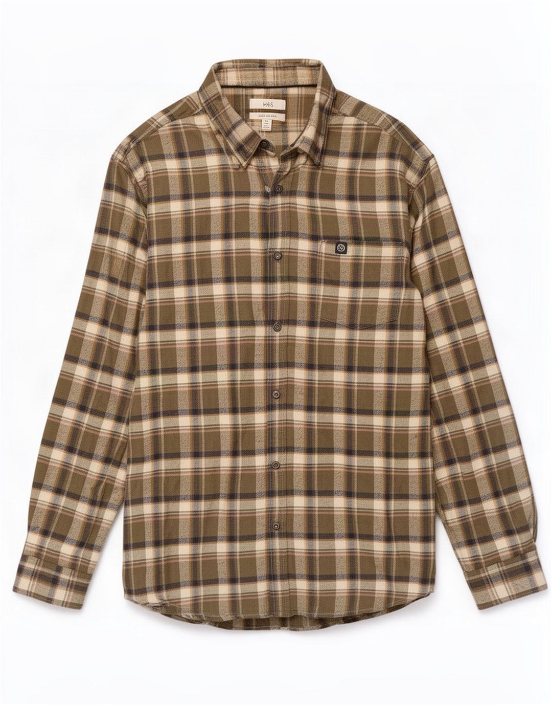 Marks & Spencer Herren-Flanellhemd 2XL, grün kariert, Baumwolle
