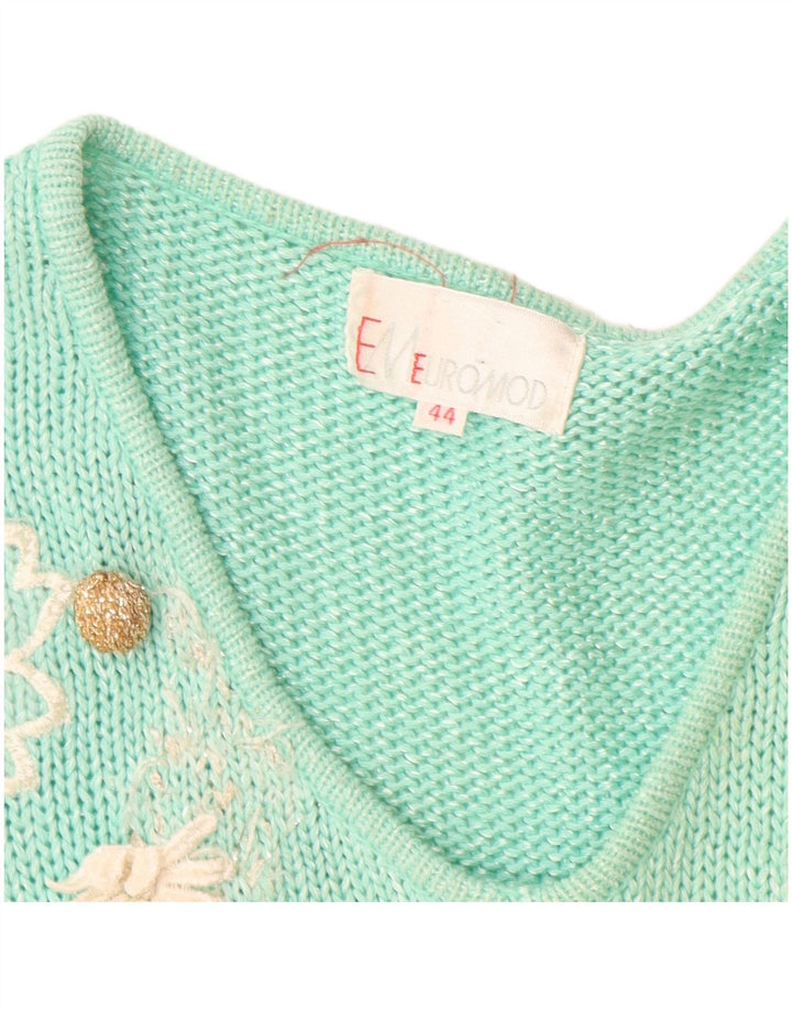 Vintage Damen Pullover mit V-Ausschnitt IT 44 Medium Türkis Polyacryl