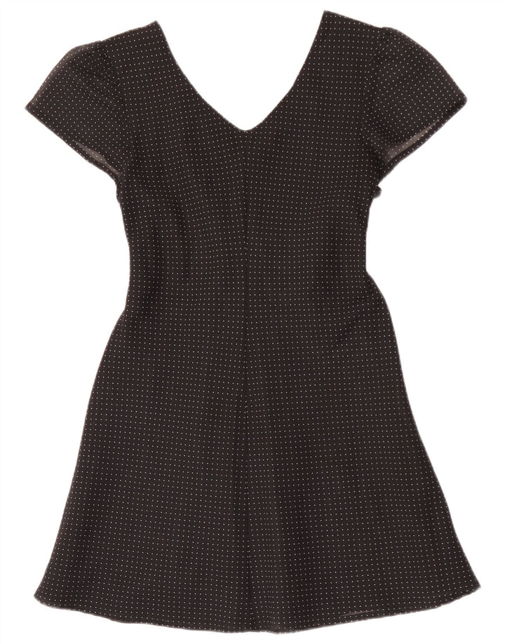 Vintage Damen Mini A-Linie Kleid IT 42 Mittelschwarz gefleckte Viskose