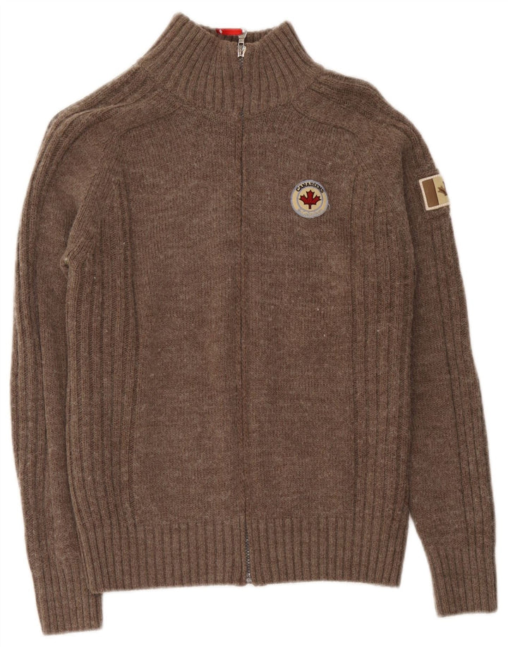 Canadiens Damen-Strickjacke in Übergröße mit durchgehendem Reißverschluss, Gr. 10, Größe S, braune Wolle