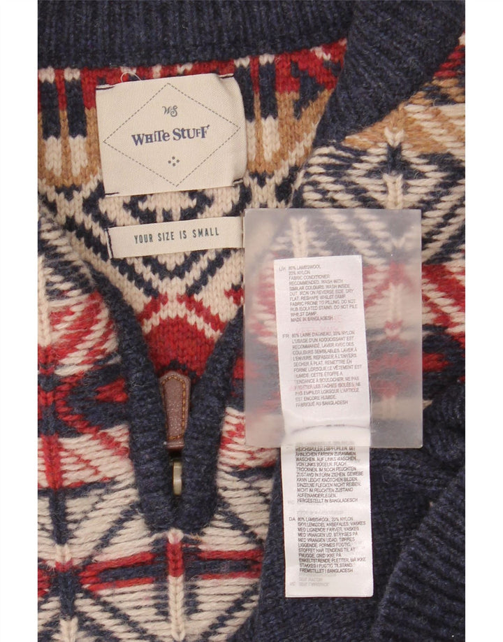 White Stuff Herren-Pullover mit Reißverschluss am Hals, Größe S, Marineblau, Fair Isle-Muster