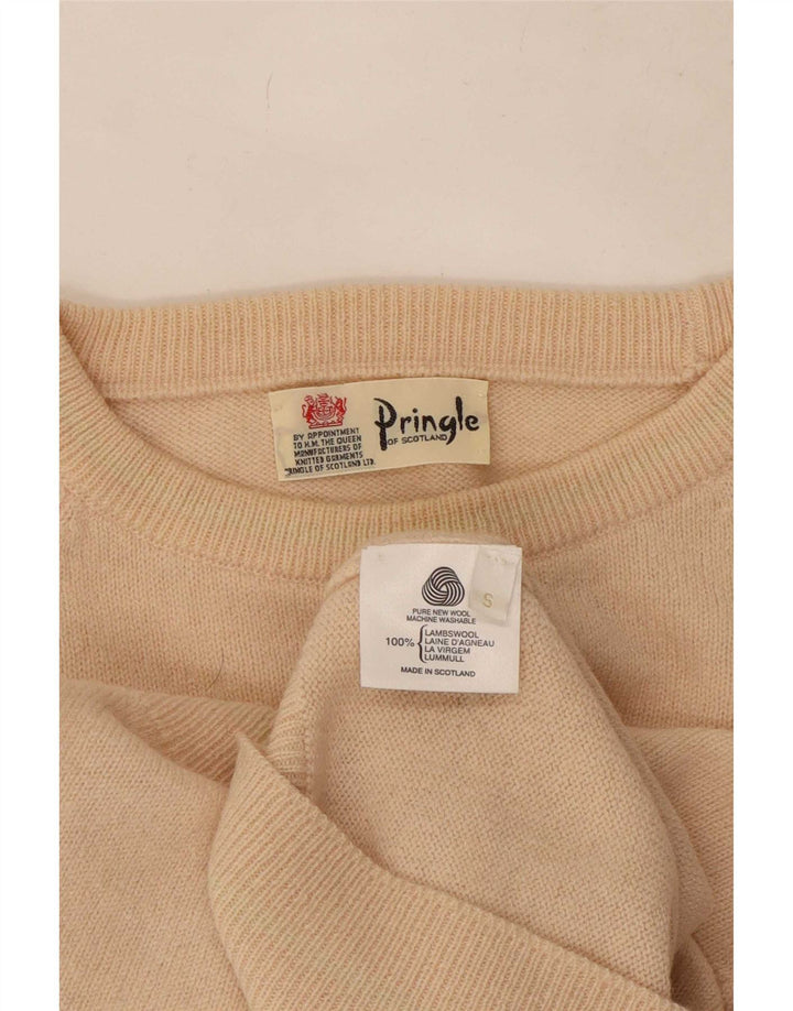 Pringle Herren-Pullover, lockere Passform, Rundhalsausschnitt, Größe S, beige Wolle