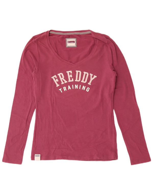 Freddy Womens Graphic Top Langarm UK 18 XL Rosa Baumwolle