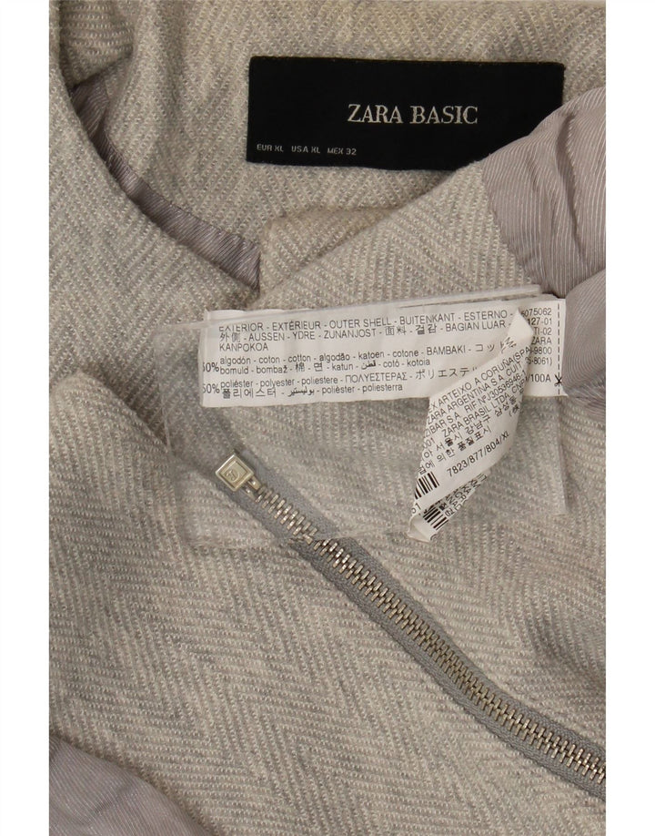 Zara Damen-Blazer mit durchgehendem Reißverschluss, UK 18, XL, graue Baumwolle mit Fischgrätenmuster