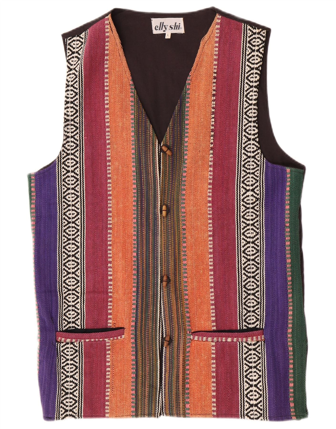 Vintage Damen Gilet UK 16 Große mehrfarbig gestreifte Baumwolle