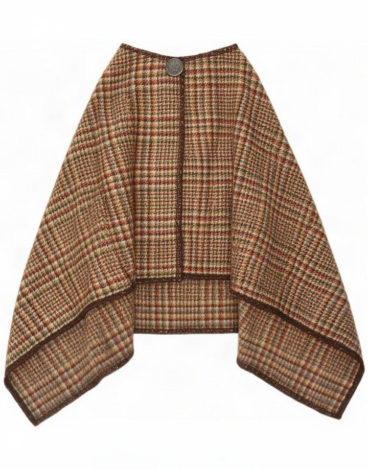 Vintage Damen Poncho-Mantel Einheitsgröße Brauner Hahnentritt