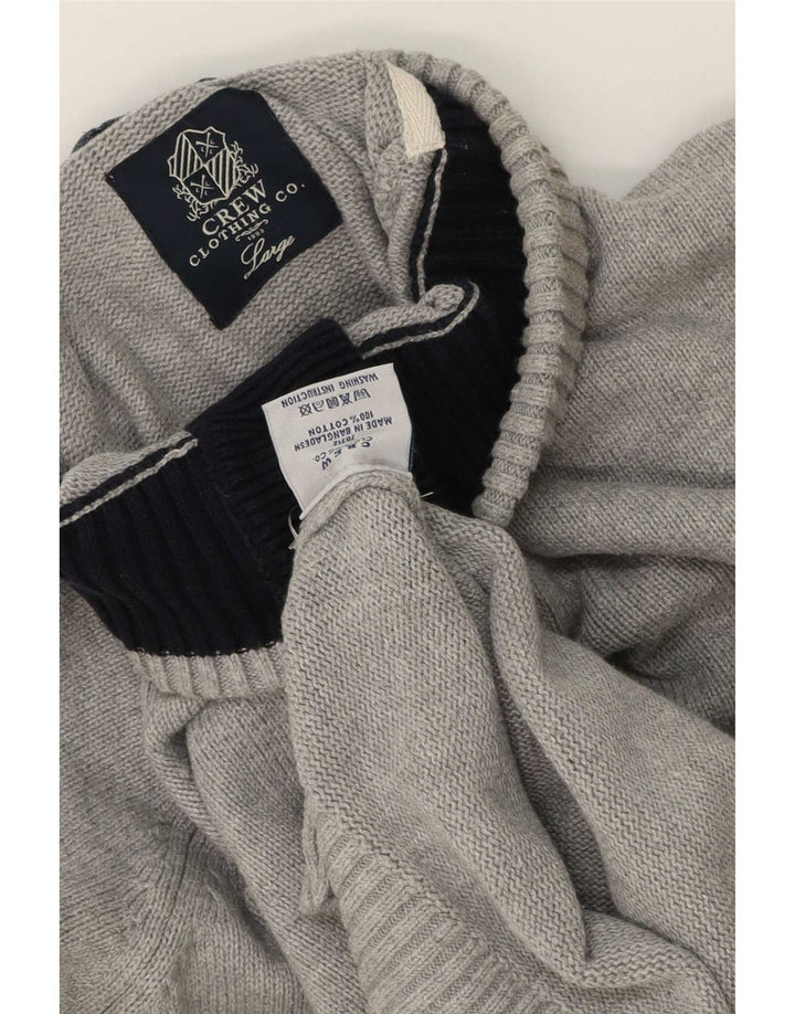 Crew Clothing Herren-Pullover mit Knopfkragen, Größe L, aus grauer Baumwolle