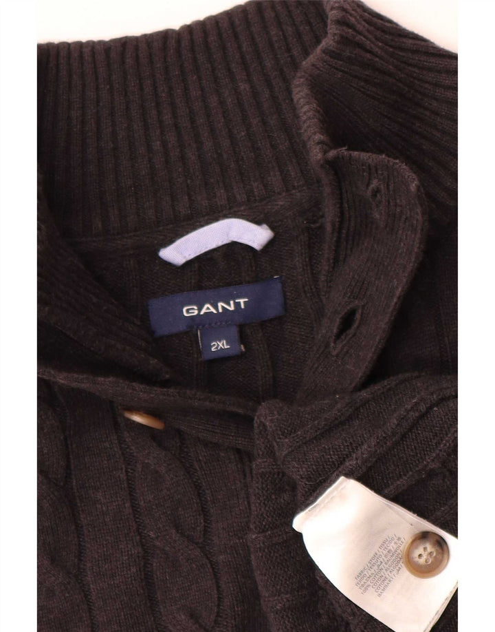 Gant Herren-Pullover mit Knopfkragen, 2XL, schwarze Baumwolle