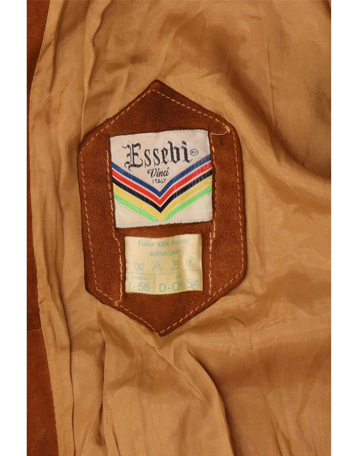 ESSEBI Herren-Bomberjacke aus Wildleder, Größe 40, großes braunes Leder