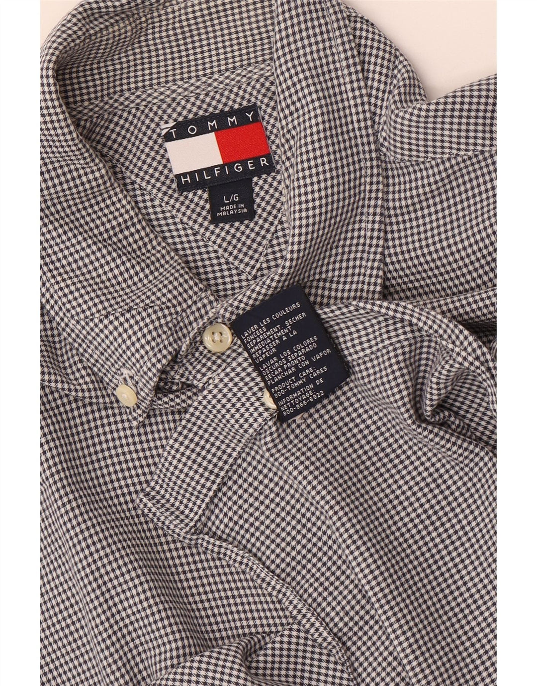 Tommy Hilfiger Herrenhemd, große graue Hahnentritt-Baumwolle