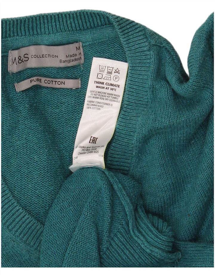 Marks & Spencer Herren-Pullover mit V-Ausschnitt aus mittelgrüner Baumwolle