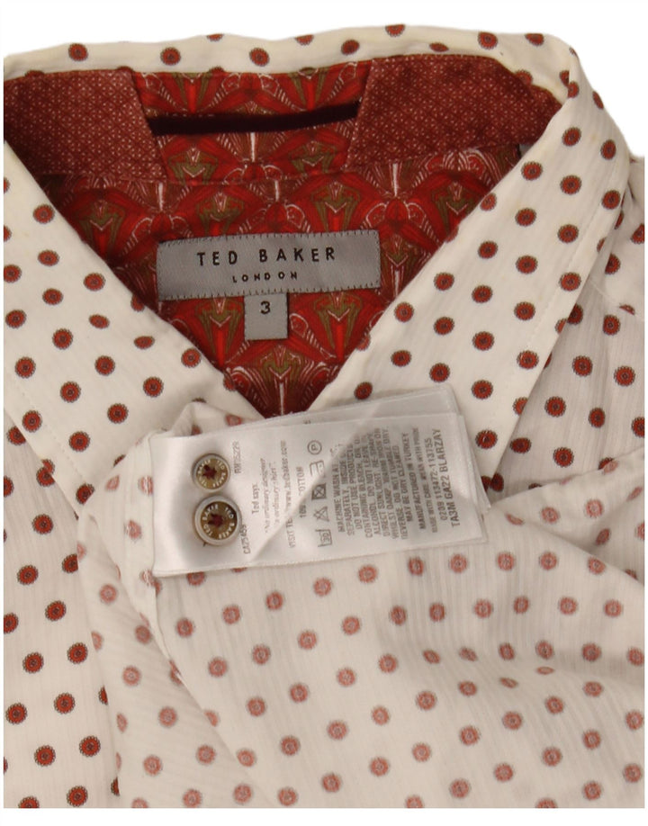 Ted Baker Herrenhemd Größe 3 Mittelweiß gepunktete Baumwolle