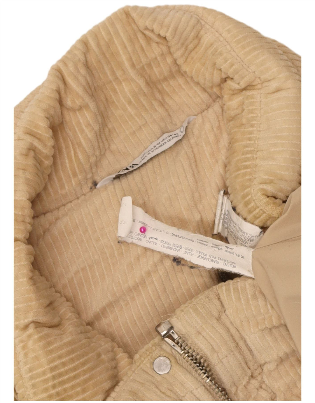 Zara Herren-Cordjacke, wattiert, Größe 38, Beige, Polyester