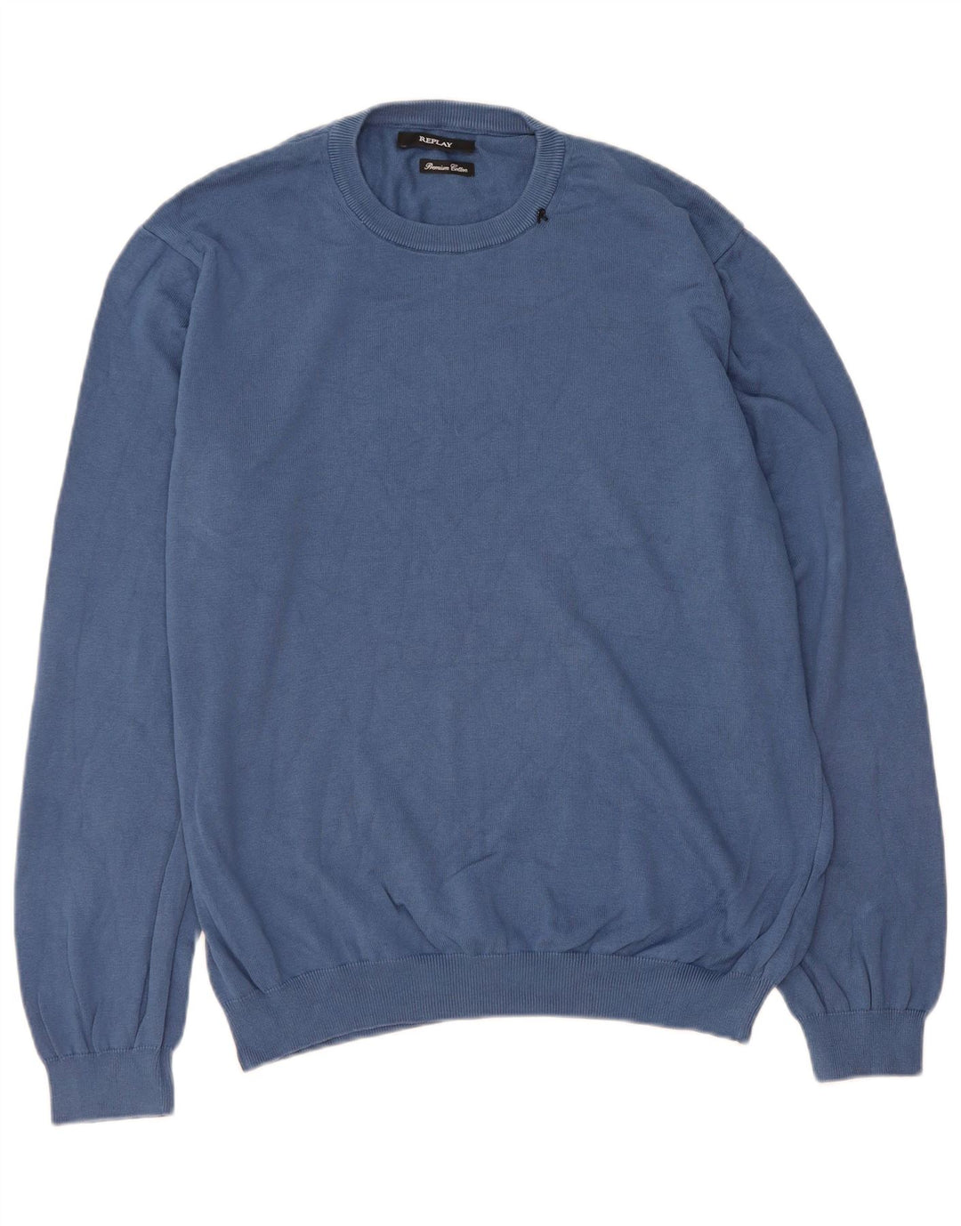 REPLAY Mens Crew Neck Jumper Sweater XL Blue Cotton