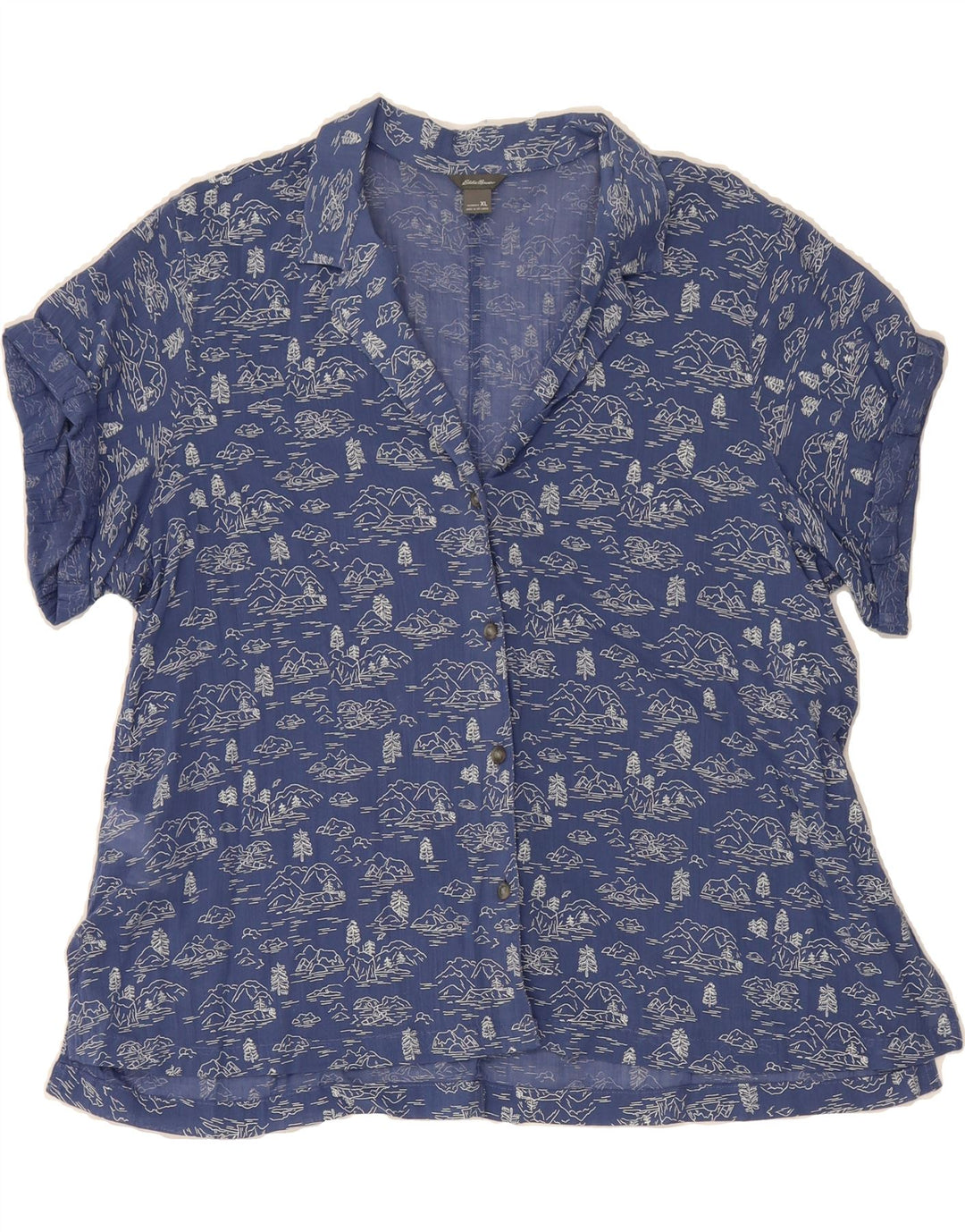 EDDIE BAUER Womens Abstract Pattern Shirt Blouse UK 18 XL Blue Vintage Eddie Bauer and Second-Hand Eddie Bauer from Messina Hembry 