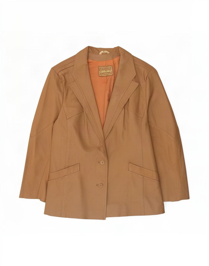 Vintage Damen 3 Knopf Leder Blazer Jacke EU 46 XL Beige