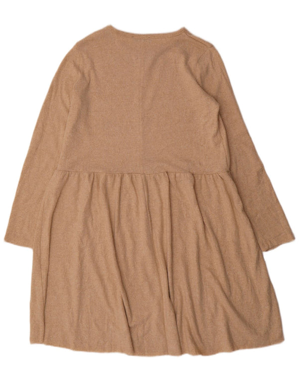 Zara Damen Langarm-Pulloverkleid UK 14 Medium Beige Polyester