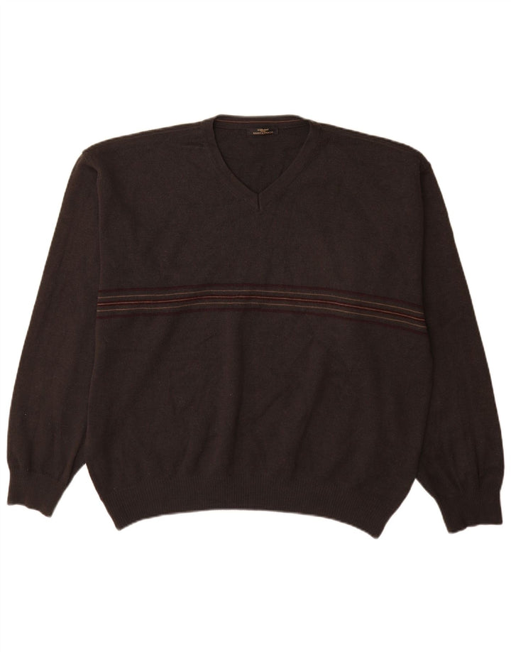 St Michael Herren-Pullover mit V-Ausschnitt, XL, grau gestreift, Acryl