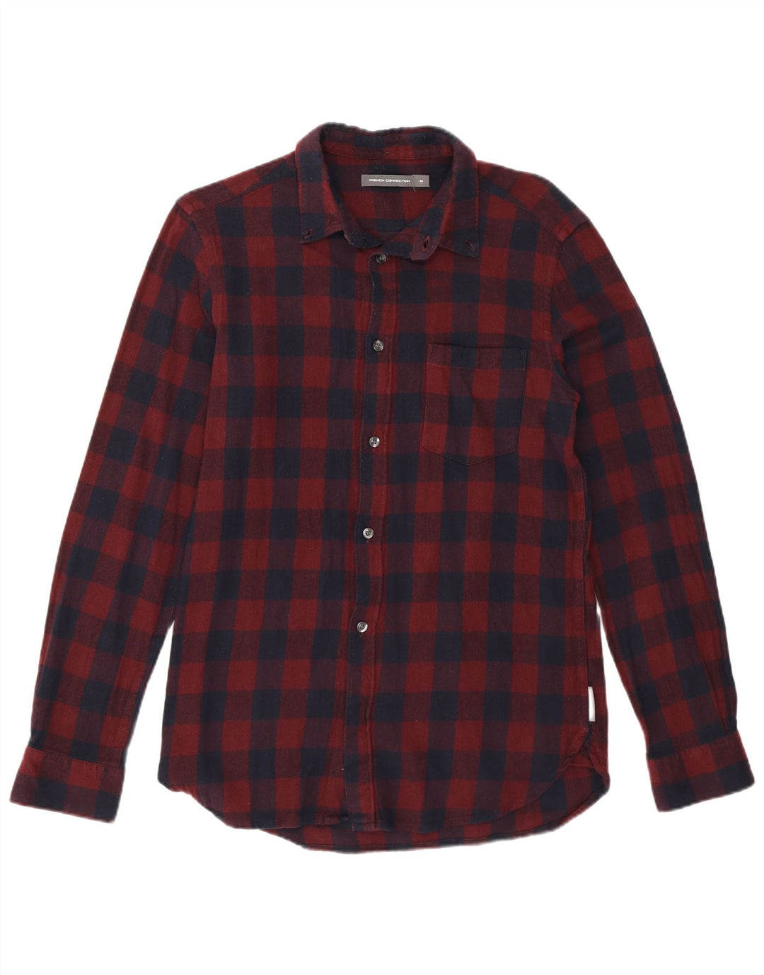 French Connection Herren-Flanellhemd, mittelgroß, Burgunderrot, Gingham-Baumwolle
