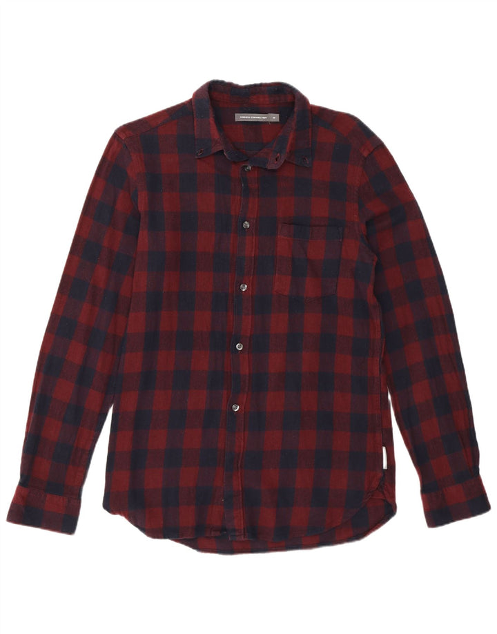 French Connection Herren-Flanellhemd, mittelgroß, Burgunderrot, Gingham-Baumwolle