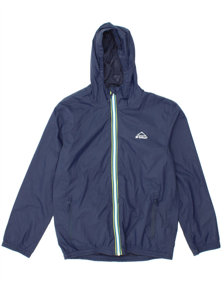 MC KINLEY Boys Hooded Rain Jacket 11-12 Years Navy Blue Polyamide Vintage MC Kinley and Second-Hand MC Kinley from Messina Hembry 