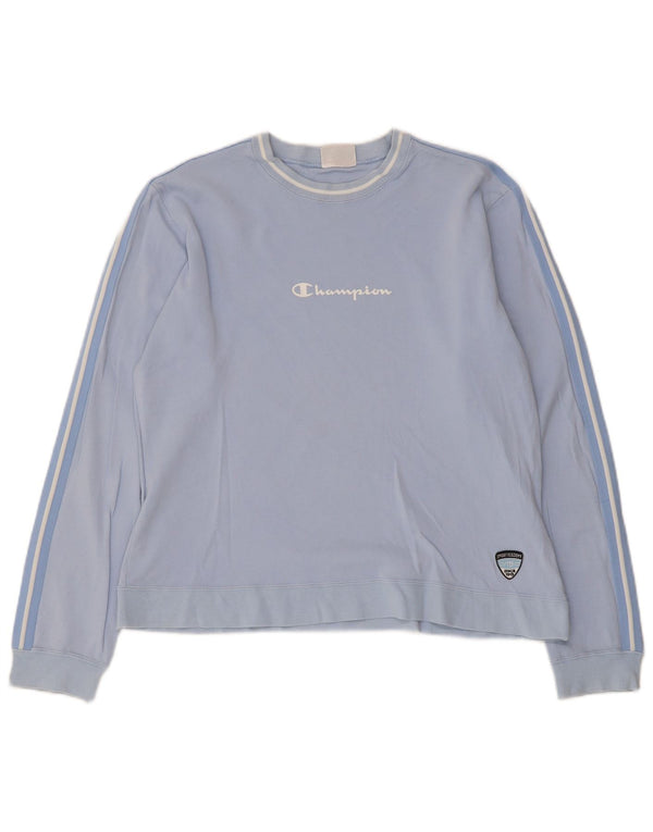 Champion Damen Top Langarm UK 16 Large Blau Gestreifte Baumwolle