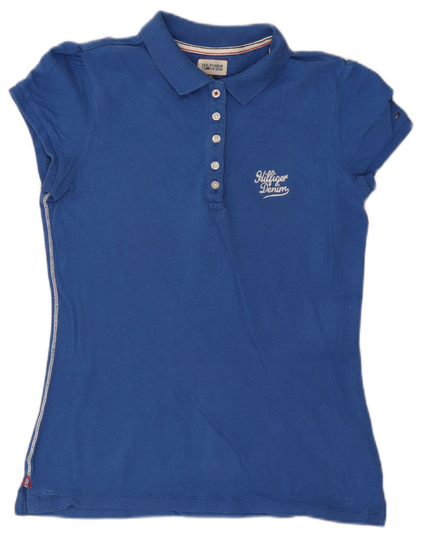 Tommy Hilfiger Damen Poloshirt UK 12 Mittelblaue Baumwolle