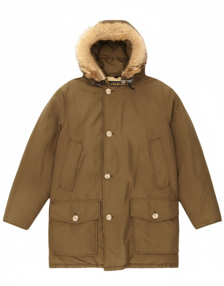 Woolrich Herren-Mantel mit Kapuze, gepolstert, Größe 36, Khaki