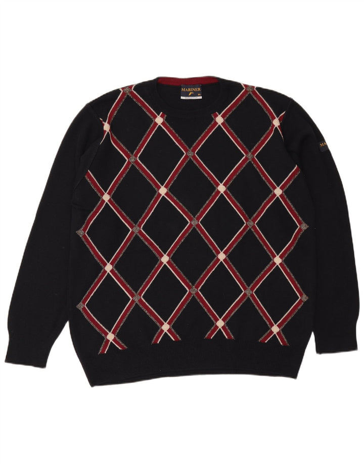Vintage Herren Rundhalspullover Pullover XL Marineblau Argyle/Diamant